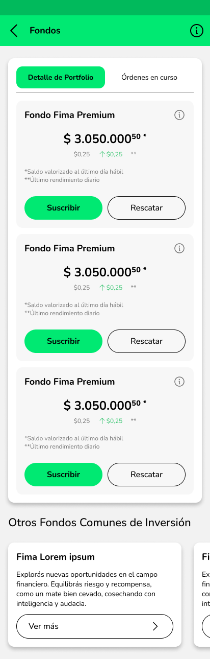 Portfolio de fondos con acciones Suscribir y Rescatar