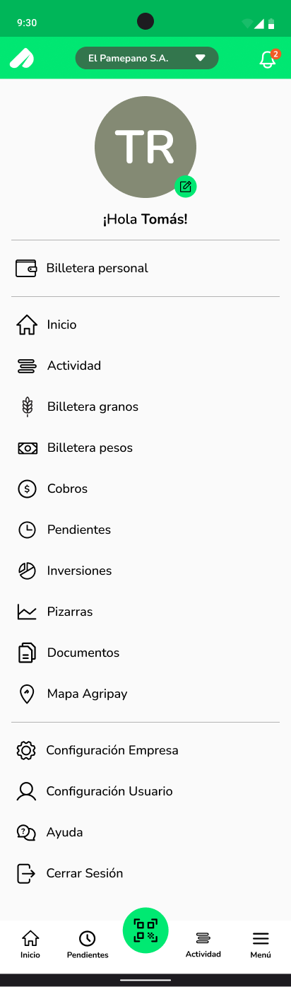 Contexto: inversiones es una opción dentro de la app agro