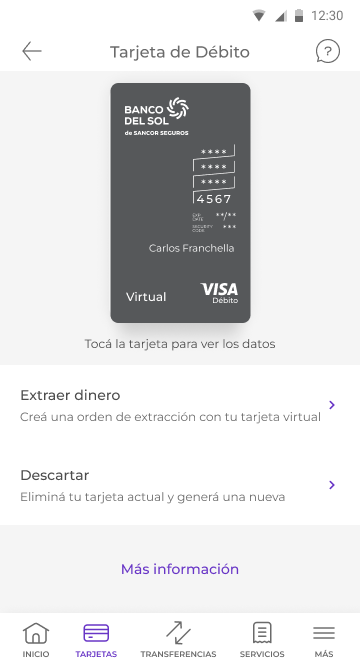 Tarjeta virtual como nuevo producto principal, datos ocultos