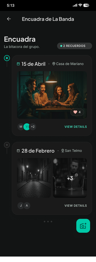 Pantalla Encuadra de La Banda, bitácora del grupo