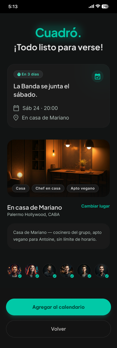 Detalle del match, En casa de Mariano