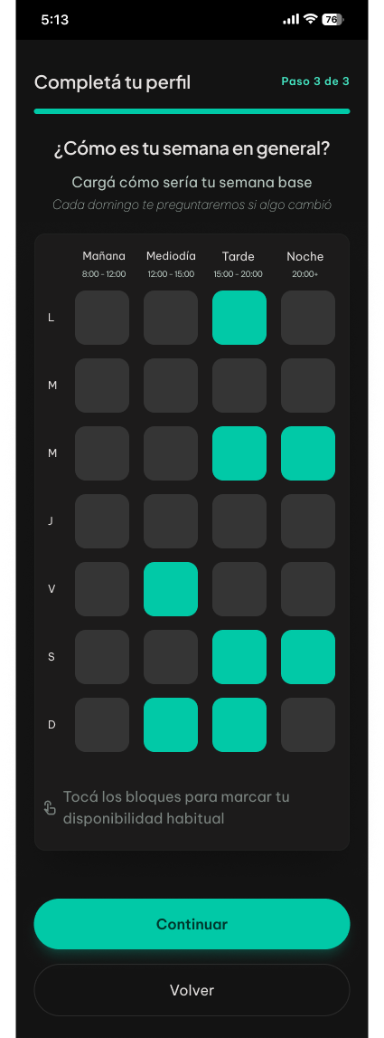 Grilla de disponibilidad completada